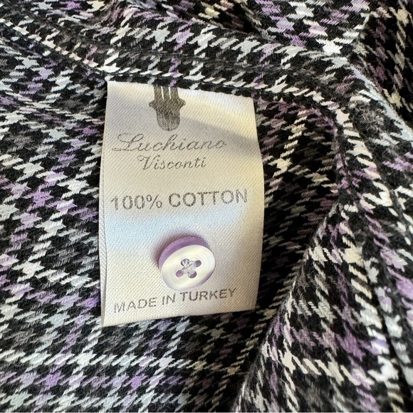 Luchiano Visconti Purple Black Houndstooth Plaid Favorite Shirt Mens Size L - Picture 12 of 14